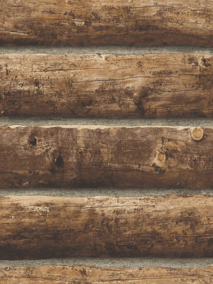 Log Cabin Peel-and-stick Wallpaper In Walnut By Nextwall