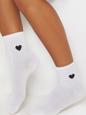 White Heart Knitted Socks