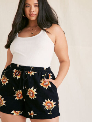 Plus Size Floral Print Twill Shorts