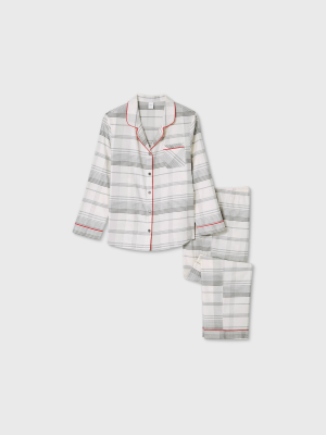 Women's Holiday Plaid With Trim 2pc Pajama Set Gray/red - Hearth & Hand™ With Magnolia