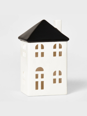 Tall Ceramic House Decorative Figurine White & Black - Wondershop™