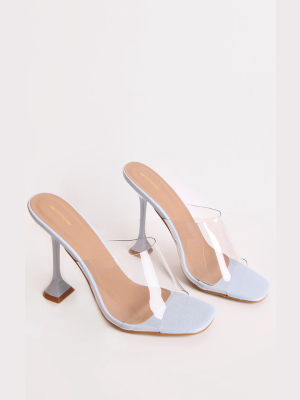 Blue Cake Stand Clear Heel Mules