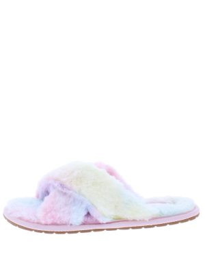 Natalie263 Rainbow Faux Fur Cross Strap Slide Sandal