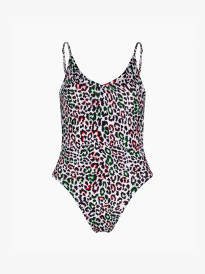 Leopard V-neck Swimsuit Multi