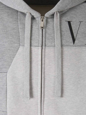 Valentino Logo Printed Patchwork Zip-up Hoodie