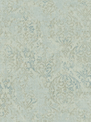 Distressed Damask Wallpaper In Shadow From The Nouveau Collection By Wallquest