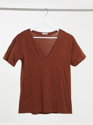 Stradivarius V-neck T-shirt In Brown