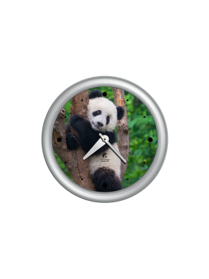 14" X 1.8" Panda Quartz Movement Decorative Wall Clock Silver Frame - By Chicago Lighthouse