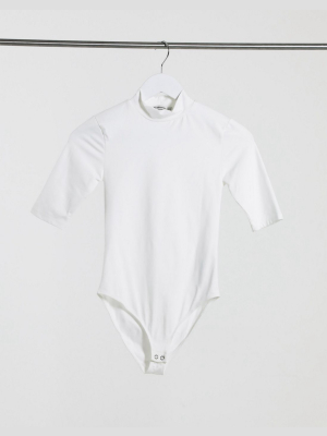 Stradivarius High Neck Bodysuit With Sleeves In White