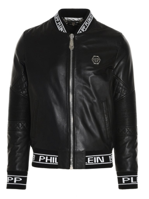 Philipp Plein Logo Detail Leather Bomber Jacket