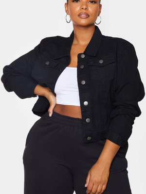 Plus Black Cropped Denim Jacket