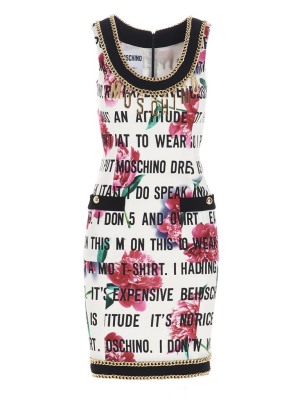 Moschino Floral Slogan Printed Cady Dress