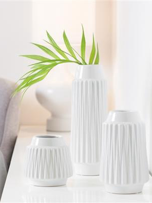 Ella Faceted Ceramic 14"h Vase In White Design By Torre & Tagus