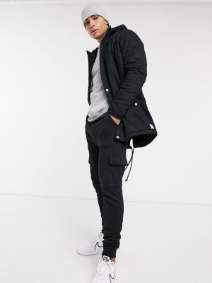 Only & Sons Parka With Fleece Lined Hood In Black