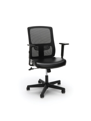 Essentials Collection Ergonomic Mesh Back Chair With Bonded Leather Seat Black - Ofm