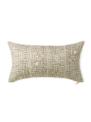 Ecru Maze Kuba Cloth - Lumbar Pillow
