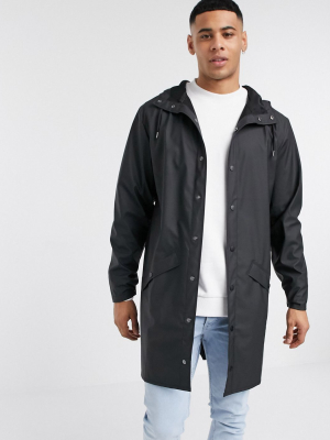 Rains Long Hooded Jacket In Black