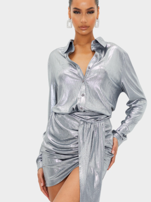 Silver Metallic Button Front Shirt