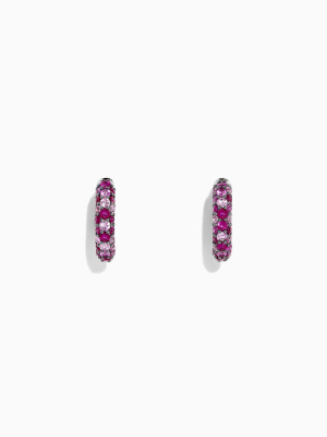 Effy 925 Sterling Silver Pink Sapphire Splash Small Hoop Earrings, 1.80 Tcw