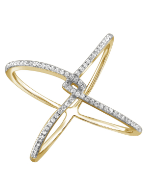 1/7 Ct. T.w. Round-cut White Diamond Prong Set Geometric Ring In Gold Over Silver