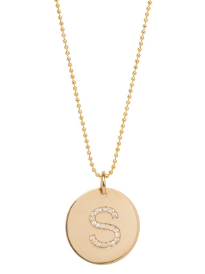 14k Round Pave Initial Disc Necklace