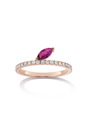 Defne Pavé Ring | Ruby Marquise And White Diamonds