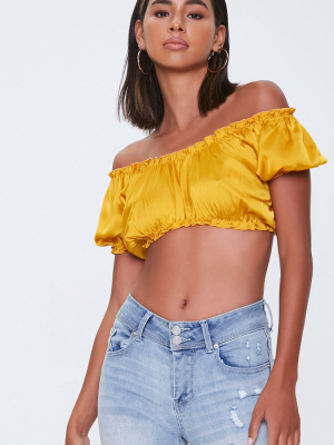 Satin Ruffle-trim Crop Top