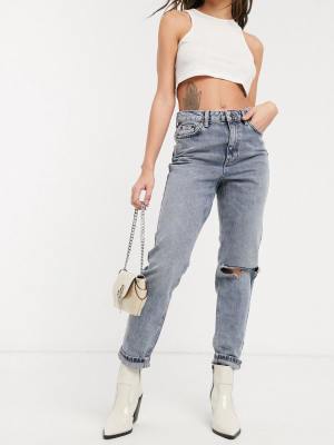 Topshop Ripped Mom Jeans In Smoke