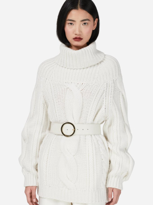 White Chunky Cable Knitted Roll Neck Jumper