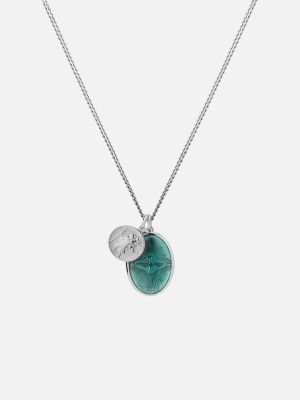 Mini Dove Pendant Necklace, Silver/teal
