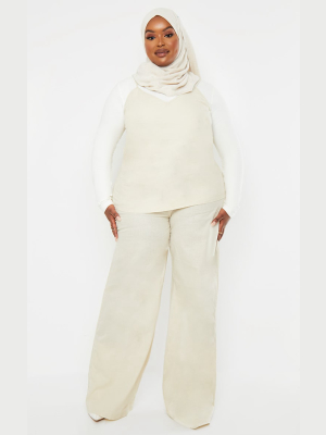 Plus Cream Woven Wide Leg Pant