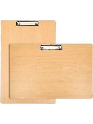 Juvale 2 Pack Wooden Clipboards With Low Profile Clip For Classroom And Office Use, Horizontal And Vertical