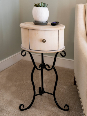 Wilson 1 Drawer Wood And Metal Round Side Table - Décor Therapy