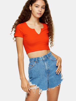 Orange Ribbed Notch T-shirt