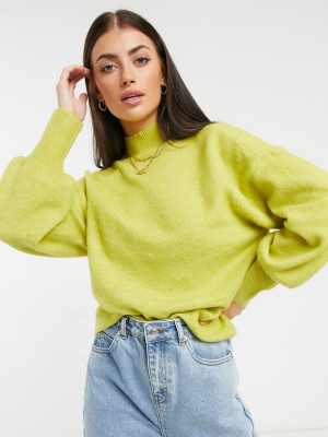 Vero Moda Sweater With Balloon Sleeves In Lime