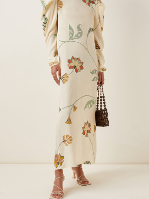 Splashing Flowers Printed Silk Dress