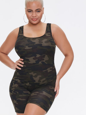 Plus Size Camo Print Romper