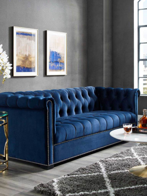Hudson Upholstered Velvet Sofa Midnight Blue