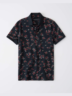 Concealed Placket Stretch Icon Pattern Polo