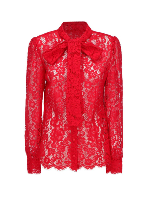 Dolce & Gabbana Pussy Bow Lace Shirt