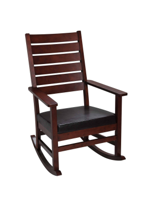 Gift Mark Adult Rocking Chair With Horizontal Back And Brown Faux Leather Seat