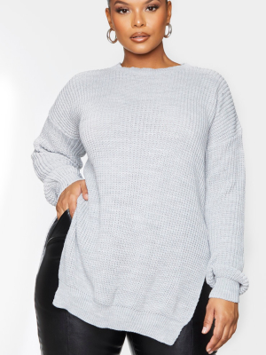 Plus Grey Round Neck Side Split Sweater