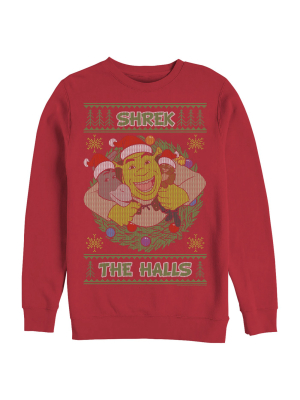 Men's Shrek Ugly Christmas Deck The Halls Sweatshirt