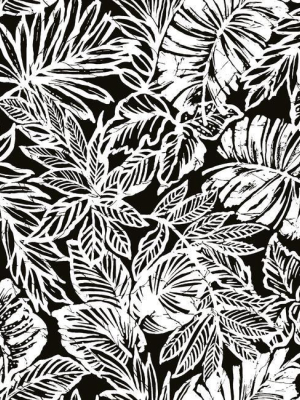 Batik Tropical Leaf Peel & Stick Wallpaper In Black By Roommates For York Wallcoverings