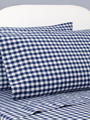 Navy Blue Small Gingham Sheet Set (fitted, Flat & Pillowcases)