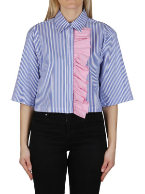 Msgm Contrast Ruffle Cropped Shirt