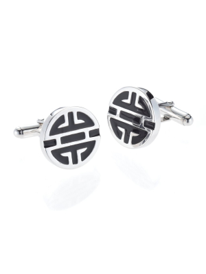 Silver Shou With Black Enamel Cufflinks