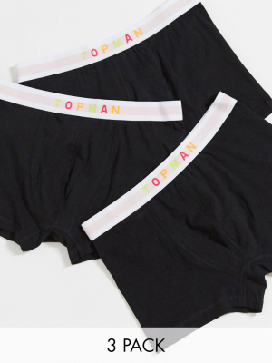 Topman 3 Pack Trunks With Rainbow Logo In Black