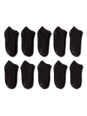 Hanes Women's Cushioned 10pk Low Cut Socks - Black 5-9