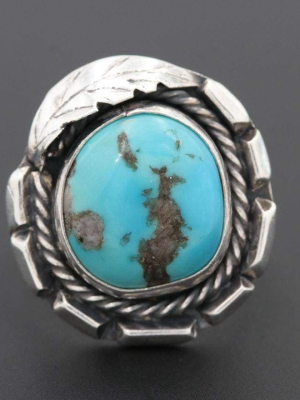 Round Feather Turquoise Ring | Vintage